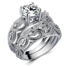 Nouvelle cravate d&#39;amour creuse fleur zircon anneau couple combinaison 2 pièces ensemble bague bijoux cadeaux